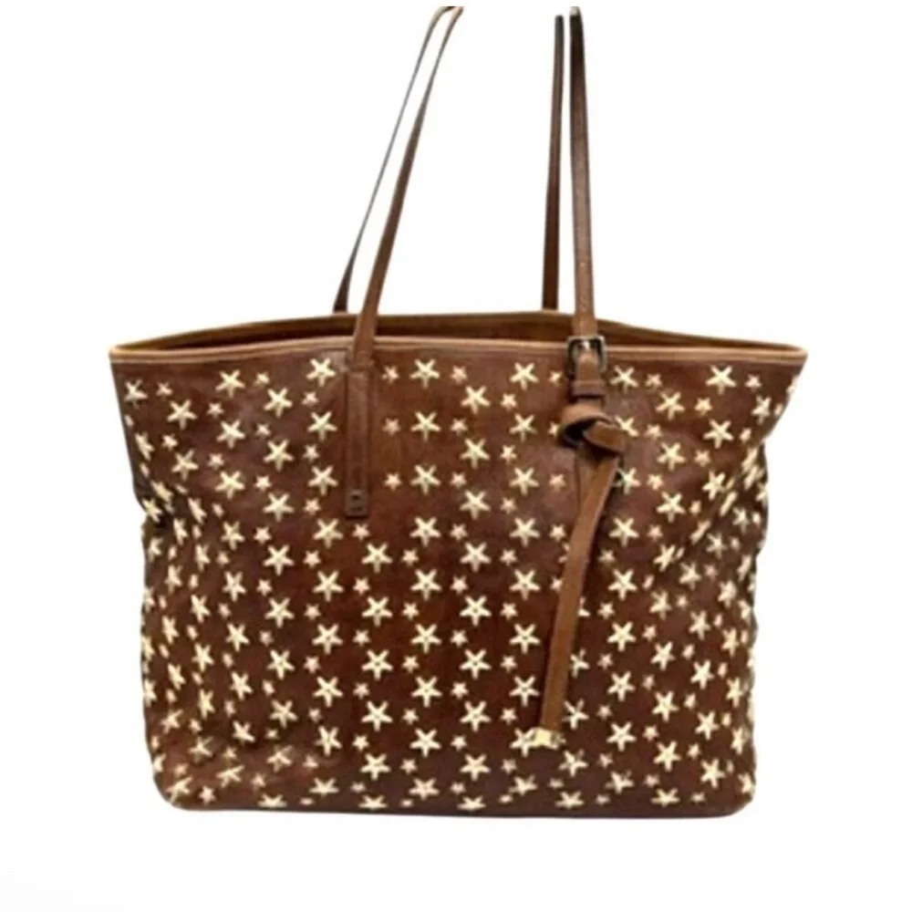 042. Jimmy Choo Star Studded Leather Shoulder Tote Bag
